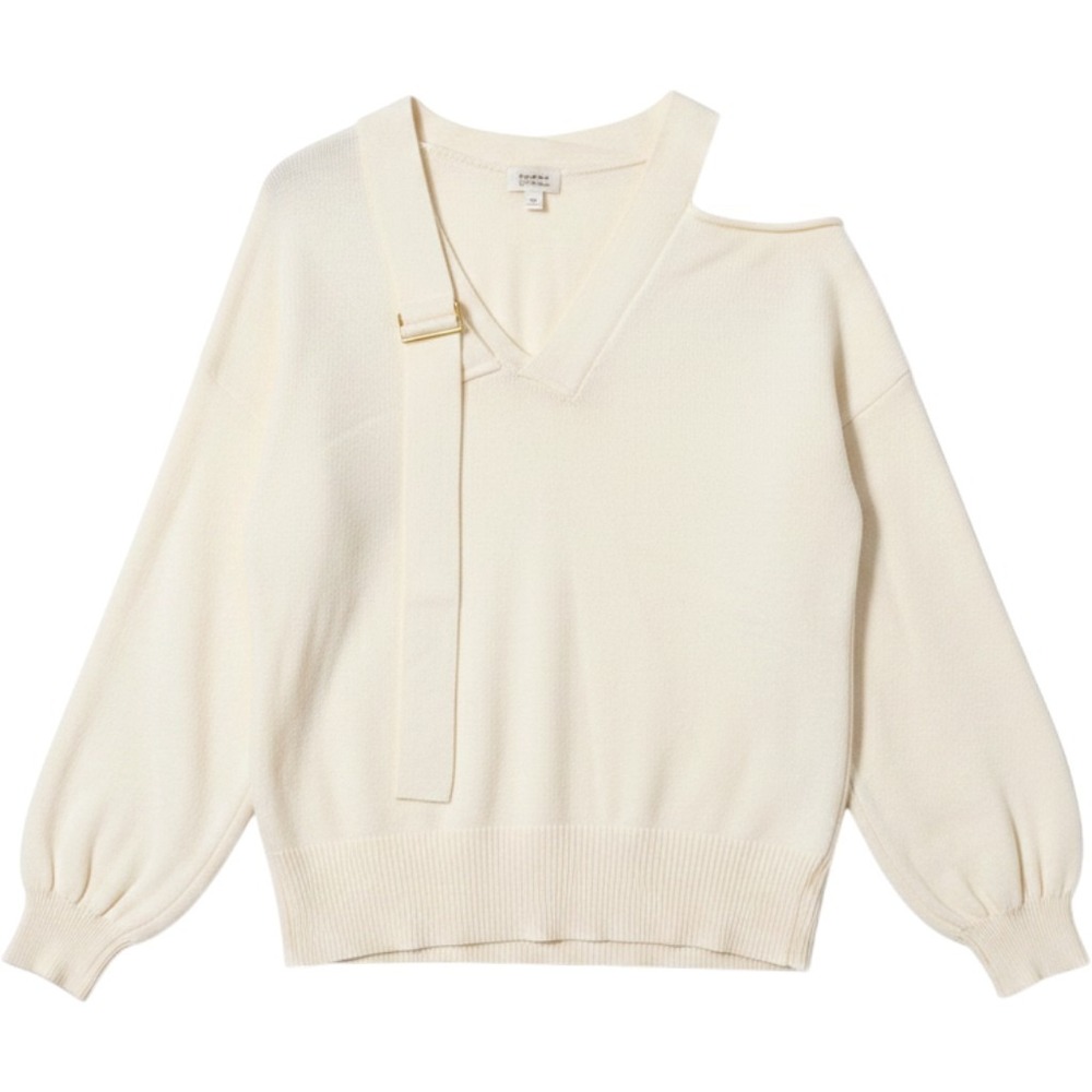 Lucyswhims x The Drop Cream Asymmetrical Cold Shoulder Buckle Sweater Large